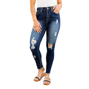 Vente en gros directe – Nouveaux Jeggings en jean noir déchirés <span class=keywords><strong>taille</strong></span> mi-haute pour femme, coupe skinny élastique, grandes tailles - Product Image 2