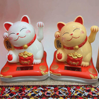 Figura de Gato de la Suerte con Energía Solar, Resina Plástica 3D, Animal Pintado a Mano, Artesanía de Moda Hecha en China, Decoración para el Hogar, con Mano que se Saluda
