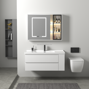 Modern Design PVC Bathroom Vanity Cabinet <b>Mirror</b> Water-Resistant Home Use Sink Cabinetry with Ceramic Basin Wholesale Vanities - Product Image 2