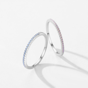 Hot Sale 925 Sterling Silber 1mm CZ Tiny Blue Pink Zirkon Dünner Fingerring für Frauen Großhandel - Product Image 2