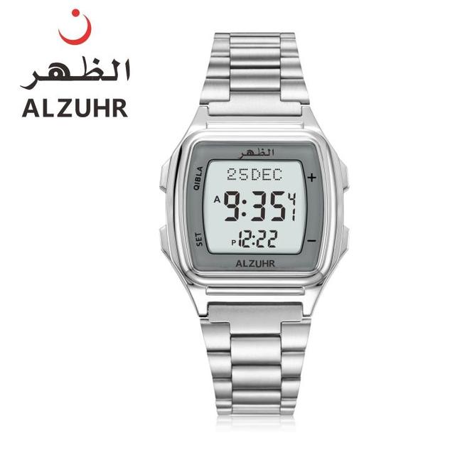 Hot Sell Fashion Azan Classic Men Islamic Prayer Dual Time Watch Dual Language Auto Qibla Direction ALZUHR302