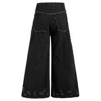 Jeans en denim pour hommes coupe trapèze à jambe large, style streetwear, taille mi-haute, coupe ample, déstructuré, avec détails zippés et ourlets bruts, vente en gros