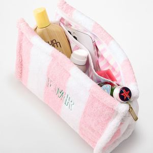 Pochette cosmétique en tissu éponge pour femme, nom brodé, sac de maquillage à fermeture éclair en tissu rayé, organiseur de maquillage, sac de plage - Product Image 6