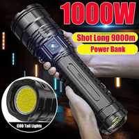 Linterna Recargable USB de Larga Distancia con Zoom, Súper Brillante, 10000-15000 Lúmenes, Impermeable, 1000W