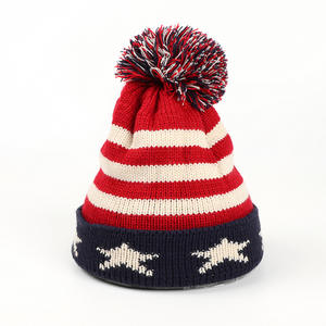 Européen et Américain Automne Hiver Riz Drapeau Étoile Rayé Acrylique <span class=keywords><strong>Bonnet</strong></span> Tricoté Hommes Femmes Chaud Boule Tissu Commun - Product Image 6