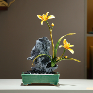 Orchid <b>Stone</b> Rockery Ornament Modern Chinese Style Potted Plant Craft Living Room Entrance Hall <b>Decoration</b> - Product Image 1