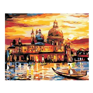 最畅销的油画威尼斯风格的建筑和水上船只Diy墙壁艺术画布上的装饰画