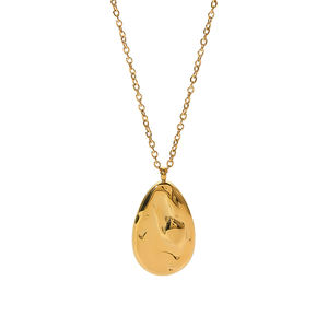 Collier Pendentif Irrégulier en Acier Inoxydable Plaqué Or 18K Style Rétro Français Classique, Concave <span class=keywords><strong>Convexe</strong></span> Effet Lave, pour Femme, Anniversaire - Product Image 1