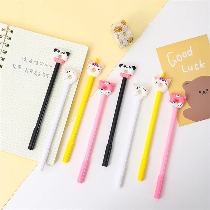 China top Writing pens stationery supplier Promotional Low cost Assorted cartoon patters plastic gel pen with unicorn head