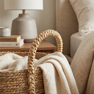 <b>Large</b> Round Two-Tone Wicker Storage <b>Basket</b> with Handles, Handwoven Natural Seagrass Laundry Hamper and Blanket Bin - Product Image 6
