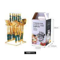 Vaisselle de luxe 24 pièces, couverts dorés, manche en céramique marbrée, cuillère, couteau et fourchette en acier inoxydable pour mariage