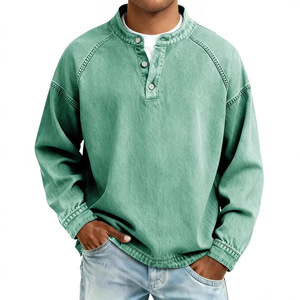 Camiseta Henley Vintage con Lavado Ácido para Hombre, Corte Holgado, Algodón Grueso, Retro, Manga Larga, Estilo Urbano - Product Image 5