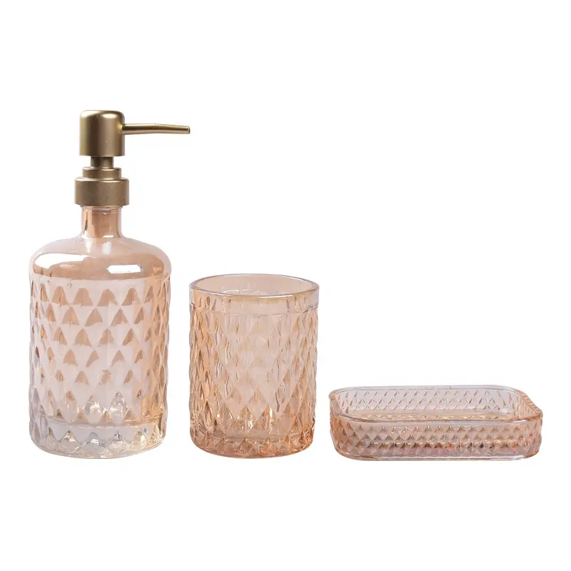 الشمبانيا الذهب ماكينة توزيع صابون اليد كونترتوب زجاج مزخرف غسول زجاجة مضخة للحمام
