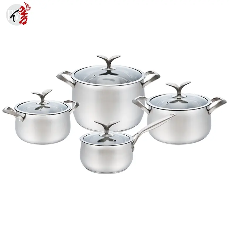 Realwin Factory Cooking Pot Set Stainless Steel Cookware Set With Glass Lid