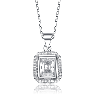 TD Collette Z Cubic Zirconia collana rettangolare Halo elegante ciondolo alla moda in argento Sterling - Product Image 1