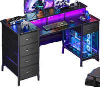 Bureau d'ordinateur moderne pour la maison avec prises électriques, éclairage LED, 4 tiroirs et fonctions réglables pour le bureau, l'étude et le travail