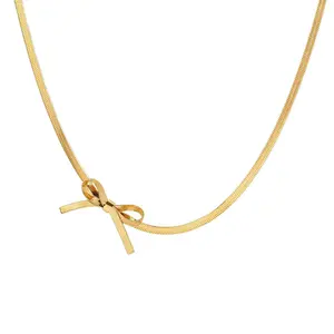 Bow Necklace For Women Girls Bowknot Choker Necklace 18K Gold Plated Ribbon Choker Necklaces Fashion Jewelry Gifts