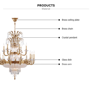 Lampadario di Lusso in Cristallo e Ottone Stile Impero Francese per Progetti Alberghieri - Product Image 2