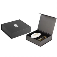 Boîte à bijoux rigide en carton ondulé avec fermeture magnétique noire écologique haut de gamme, papier cartonné mat personnalisé avec logo, impression UV sur éponge