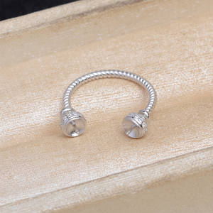 S925 Silver Double Beads DIY Accessories for <b>Pearl</b> <b>Jewelry</b> Fried Dough Twists Ring Empty Holder 8-9mm Open A6032 Ring Holder - Product Image 4