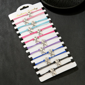 Fashion <b>String</b> <b>Bracelets</b> 12 Piece Set Adjustable Stainless Steel Pendant Mixed Colors Unisex Gift Jewelry - Product Image 3