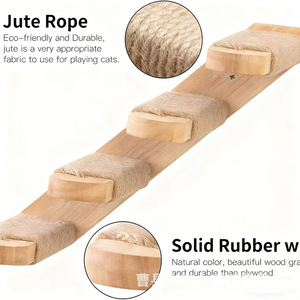 Estructura de escalada para gatos, montada en la pared, escalera de madera maciza, poste rascador de cuerda de sisal, hamaca para gatos grandes, color madera natural duradero. - Product Image 3