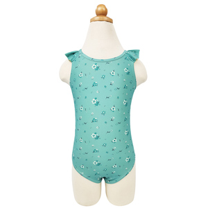 Nova Chegada Meninas One-Piece Swimwear Azul Floral Impressão Babado Ombros Crianças UPF50 + Praia Natação Maiô - Product Image 1