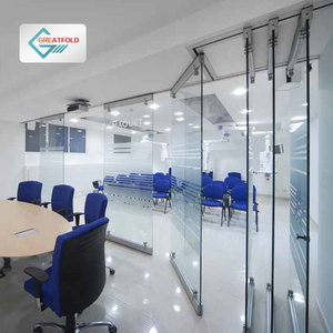 Moderne Aluminiumlegierung Faltbare Schiebetür mit Glas - Bewegliche Trennwand mit Grafischem Design - Product Image 1