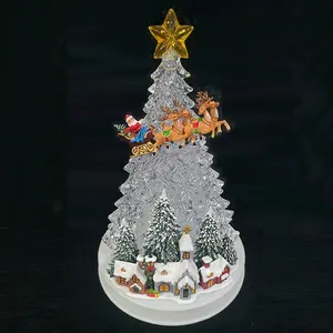 Decorazioni natalizie su misura villaggio di natale con cervi tirati a slitta figurina acrilico albero di natale in resina artigianale