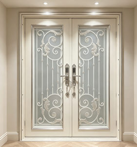 Puerta de Entrada de Seguridad Residencial de Hierro Forjado de Lujo Premium - Decoración Dorada con Panel de Vidrio de Doble Diseño - Product Image 6