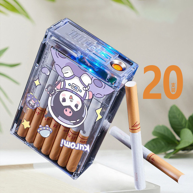 Transparent Cigarette Case Lighter Kuromi Hello Kitty Puppy Cute USB Lighter  Portable High Appearance 20 PCS Pack