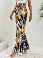 Pantalon palazzo taille haute pour femme, coupe large, imprimé géométrique abstrait, avec ceinture latérale, idéal pour l'été et la plage, pantalon long décontracté