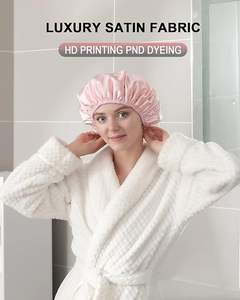 Gorro de baño de EVA negro ajustable, toalla impermeable de doble capa, tejido reutilizable para mujer, gorro de ducha forrado de pelo <span class=keywords><strong>grueso</strong></span> - Product Image 2