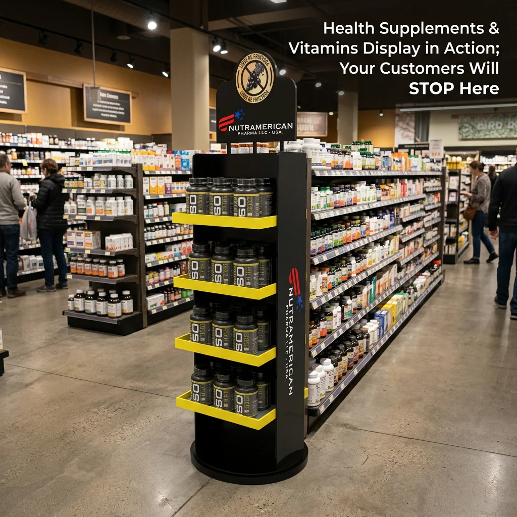 Custom PVC Floor Standing Supermarket Rack 4-Tier Rotating Display Stand for Health Supplements Vitamins Retail Store Easy — view 2