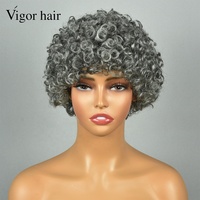 Perruque Courte Bouclée Gris Argenté en Cheveux Vierges, Prête à l'emploi, Expédition Rapide, Abordable, Résistante à la Chaleur, Perruques en Cheveux Humains