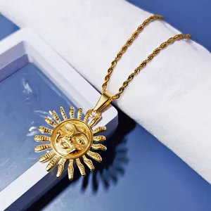 New Design Sun and Star Necklaces Jewelry 18K Gold Plated Stainless Steel Twisted Rope Chain Sunshine Pendant Necklaces