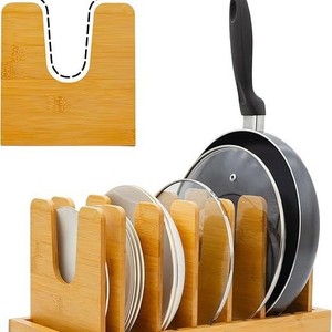 Wooden pot lid storage <b>rack</b>, multi-functional flat-bottomed pot and <b>plate</b> support <b>rack</b> for home kitchen countertops, - Product Image 1