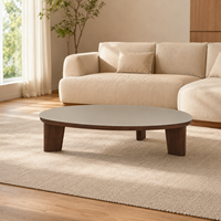 Table basse ovale de style mid-century moderne avec plateau en verre givré gravé à l'acide, structure en bois, montage facile, durable, pour salon ou cocktail