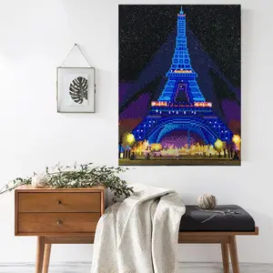 LED Pintura Diamante com Quadro Luminosa pintura artesanal diy vara broca material pacote Torre Eiffel sala decoração