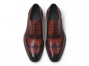 รองเท้าหนังผู้ชายแบบ Wingtip Brogue Oxford สีพาติน่า ผูกเชือก ส้นเตี้ย สำหรับงานทางการ ธุรกิจ งานแต่งงาน สำนักงาน และงานปาร์ตี้ - Product Image 5