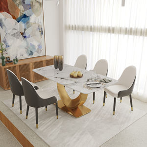 Voxus شحن منزلي أثاث منزلي فاخر مستطيلي الشكل من الرخام المتلبد أعلى طاولة عشاء بقاعدة ذهبية - Product Image 5