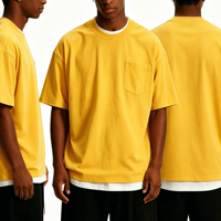Kaos oblong pria 280G 100% katun combed, bernapas, ukuran besar, dengan saku dada, kerah kru, untuk gaya hip hop streetwear, polos, custom