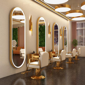 Meubles de salon modernes en métal de haute qualité en gros, miroir en aluminium pour coiffeur, salon de beauté, barbier, lumières LED - Product Image 1