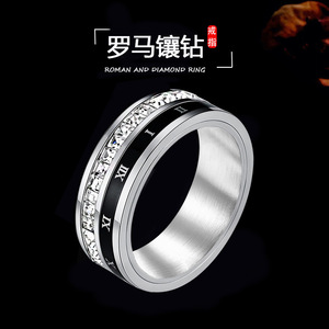 Roman Numeral Diamond <b>Ring</b> <b>Titanium</b> Steel Unisex Engagement <b>Ring</b> White Color Baguette Cut Geometric Design - Product Image 1