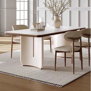 Cream Colored Slab Dining Table Rectangle Stable Solid Wood Modern Minimalist Design For Small Homes Light Luxury Style - Product Image 4