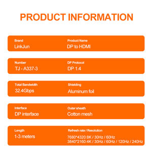 Filet de coton tressé 1.4 DP vers <span class=keywords><strong>HDMI</strong></span> 2.1 8K convertisseur de A337-3 adaptateur câble lecteur HDTV 8K pour moniteur projecteur - Product Image 3