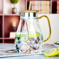 Carafe à eau en verre diamanté grande capacité, écologique, avec couvercle, design moderne, pour café, thé et eau bouillie froide