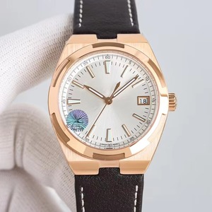 Montre de luxe pour homme inégalée, boîtier en or rose, cadran blanc, bracelet en cuir véritable noir, automatique, mécanique, date, lumineuse - Product Image 2