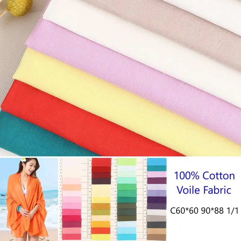 100% cotton voile muslin fabric for scarf cooking pocket lining JC 60s 90*88 breathable dyeing fabric