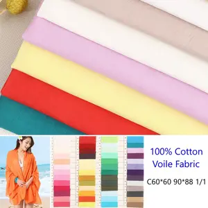 100% Cotton Voile Muslin Fabric For Scarf Cooking Pocket Lining JC 60s 90*88 Breathable Dyeing Fabric